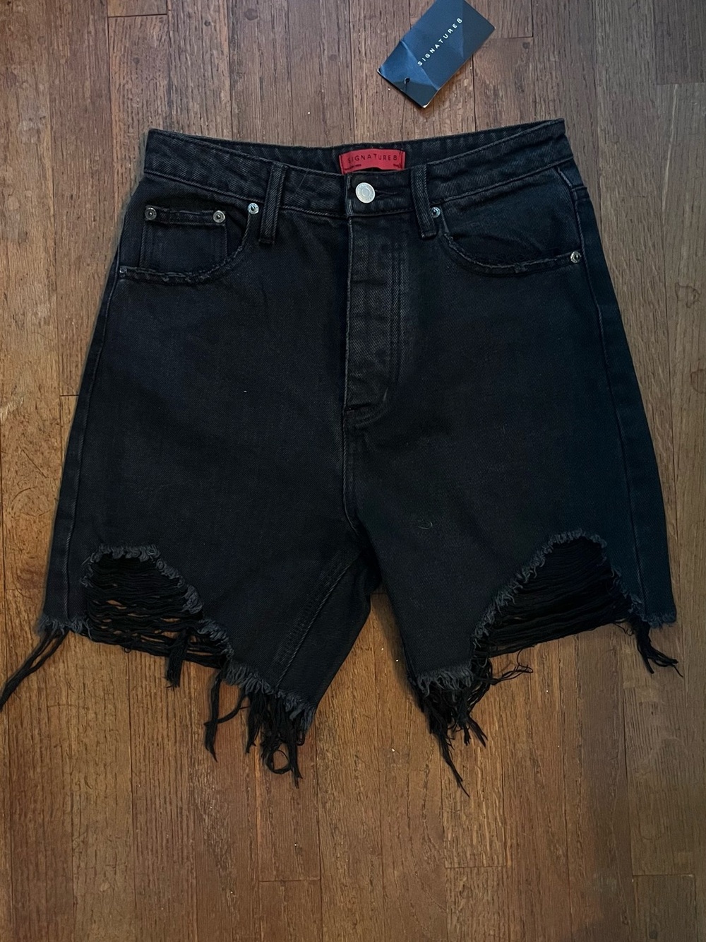 Signature 8 Black womens  Distressed black wash denim shorts